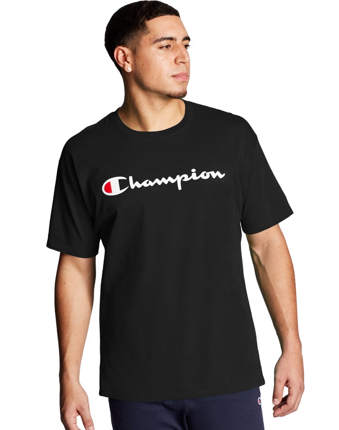 Champion Mens T-Shirt NZ - Graphic Jersey Script Logo Black ( 3942-HJFAY )